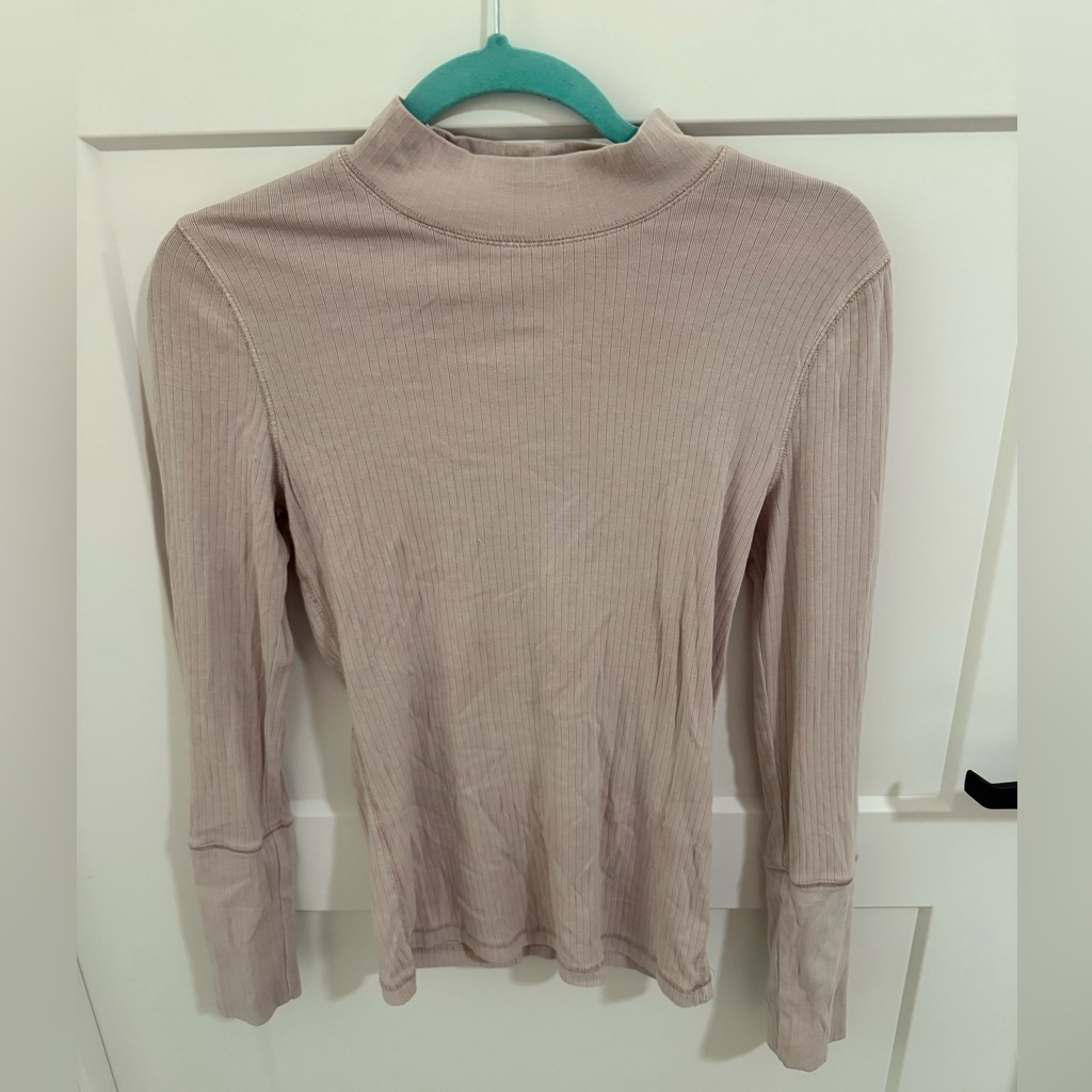 Free People Intimately Ribbed Mock Neck Long Sleeve Top Mauve Pink M